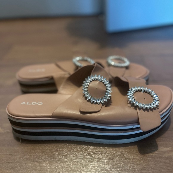 Pink Slide Sandals with Crystal Rings - Picture 2 of 4